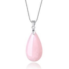 COAI 925 Sterling Silver Rose Quartz Teardrop Crystal Necklace for Women Girls