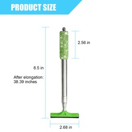 Sandfren Bling Car Rearview Mirror Wiper, Retractable Rhinestone Vehicle Window Squeegee Cleaner, Diamond Telescopic Portable Automotive Mirror Glass Cleaning Tool, Universal Fit (Green)