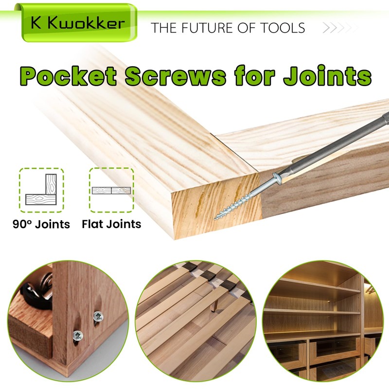 K Kwokker 460Pcs Pocket Hole Screws, 1" 1-1/4" 1-1/2" 2"