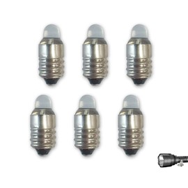 YAFIYGI 6Pcs E10 LED Bulb 3V Miniature Flashlight Bulbs E10 3 Volt Replacement Pen Light Bulbs Insta Replacement Mini Capsule Bulbs for Flashlights Cool White LED
