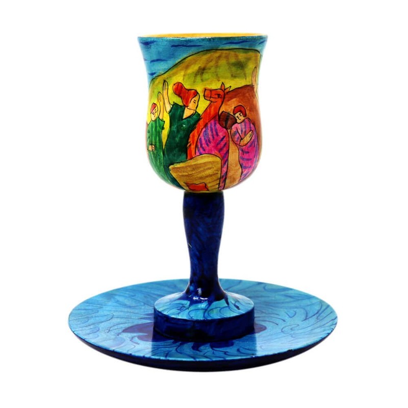 Yair Emanuel Wooden Miriam's Kiddush Cup and Plate Set (CU-5)