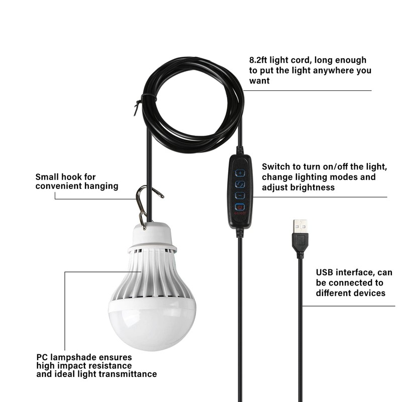 Outdoors USB LED Lamp Warm/White/Warm White Light Adjustable Brightness Hook