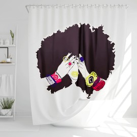 Pardon My Fro Shanell Shower Curtain - 100% Polyester Fabric Shower Curtains with Print - Hotel & Home One Piece Hookless Shower Curtains w/ 12 Grommets - Chic Bathroom Curtain (White, 71"×71")