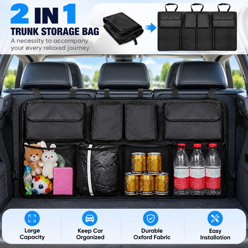 Car Trunk Organizer Adjustable Backseat Storage Bag Net High Capacity