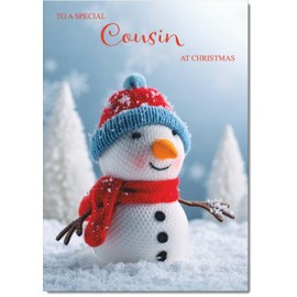 doodlecards Cousin Christmas Card Snowman Medium Size Christmas Card for Cousin with Plain Envelope