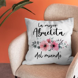 Burosev La Mejor Abuelita Del Mundo Soft Pillow Covers, Mother’s Day Decorative Pillowcase, Grandma Abuela Watercolor Decor Decorations for Home Bedroom Living Room（18 × 18 Inch