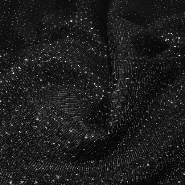 Horbaunal Black Glitter Tulle Fabric Rolls with Shiny Silver Sequin,