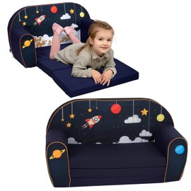 Delsit Toddler Sofa & Kids Couch - 2 in 1 Foldable Soft, Comfy Couch & Furniture with Washable Cover - Durable & Lightweight Design - Perfect for Playrooms, Bedrooms & Nurseries | (Cosmos)