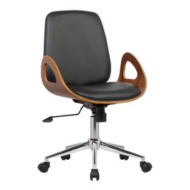 Armen Living Wallace Office Chair in Black Faux Leather and Chrome Finish