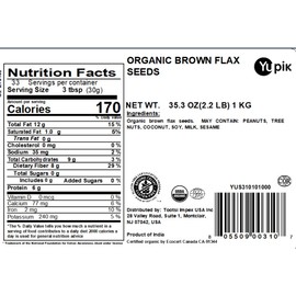 Yupik Organic Brown Flax Seeds, 2.2 lb (35.3 oz), Gluten-Free, Non-GMO, Kosher, Vegan, Raw Seeds, Rich in Omega-3, Excellent Source of Fiber, Plant-Based Protein, Ideal for Baking & Topping