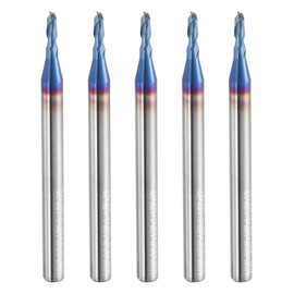 HARFINGTON 5pcs Spiral Router Bit 1/16" Cut Dia 2 Flutes Up Cut Nano Blue Coated End Mill Bits Milling Cutter for Wood (1/8" Shank 3/16" Cut Length 1-1/2" Long 30 Degree Helix HRC64-65)