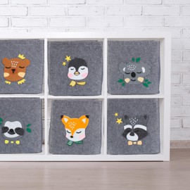 Relaxdays Raccoon Storage Box, Fabric Box for Children, Felt, Foldable, Toy Box, H x W x D: 33 x 33 x 33 cm, Grey