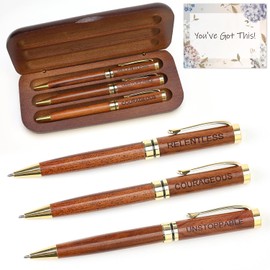 Fancy Wooden Pens Set with Box Congratulations Gift for Women Men New Job Promotion Gift for Coworkers Boss Lady Office Business Pen Gift Nice Positive Writing Pens Journaling Luxury Engraved Pens