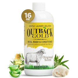 Outback Gold Wool Wash, 16 oz, Original Floral Scent, Plant Based, HE Compatible, Liquid Laundry Detergent, Perfect Soap for Wool, Cashmere, Silk, Sheepskin, Baby Items, Mild, Neutral pH, Made in USA