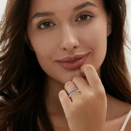 Lwsary Stackable Rings for Women 925 Sterling Silver Eternity Ring Anniversary Wedding Band Sapphire Ring September Birthstone Jewelry for Women Size 8