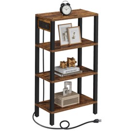 TUTOTAK Narrow Side Table with Charging Station,Small End Table with USB Ports and Outlets, Skinny Sofa Table, Slim Nightstand, Living Room, Bed Room, Brown TB01BB080