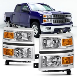 Reinko For 2014 2015 Chevy Silverado 1500 Headlights Assembly, For 14-15 1500 Silverado Halogen Headlamp Factory OE Style Chrome Housing Amber Coner Head Lights Pair Set Driver & Passenger Replacement