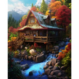 Paint by Numbers Exquisite Forest Cabin DIY Painting On Canvas, Paintwork with Paintbrushes Acrylic Paints,Perfect for Paint by Numbers for Adults and Kids Students Beginner Without Framed 16''x20''