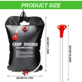 ELLECILA Solar Shower Bag, 2Pack 5 Gallons/20L Portable Camping Shower Bag with Removable Hose & on-Off Switchable Shower Head for Beach Swimming Outdoor Traveling Camping