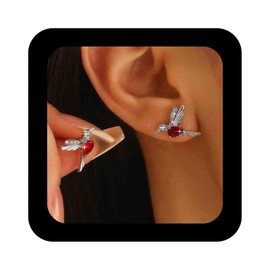 Cimenexe Bohemian Ruby Crystal Bird Stud Earrings Gold Ruby CZ Hummingbird Earrings Red Rhinestone Bird Earrings Small Ruby Bird Dove Earrings Jewellery for Women, Zinc, No Gemstone