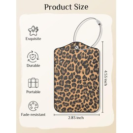 Seorsok 2 PCS Luggage Travel Tags for Suitcases,Cute Brown Leopard PU Leather Name Tag with Privacy Cover&ID Label Address Card and Durable Metal Ring Suitable for Men Women Handbags Backpack,Brown
