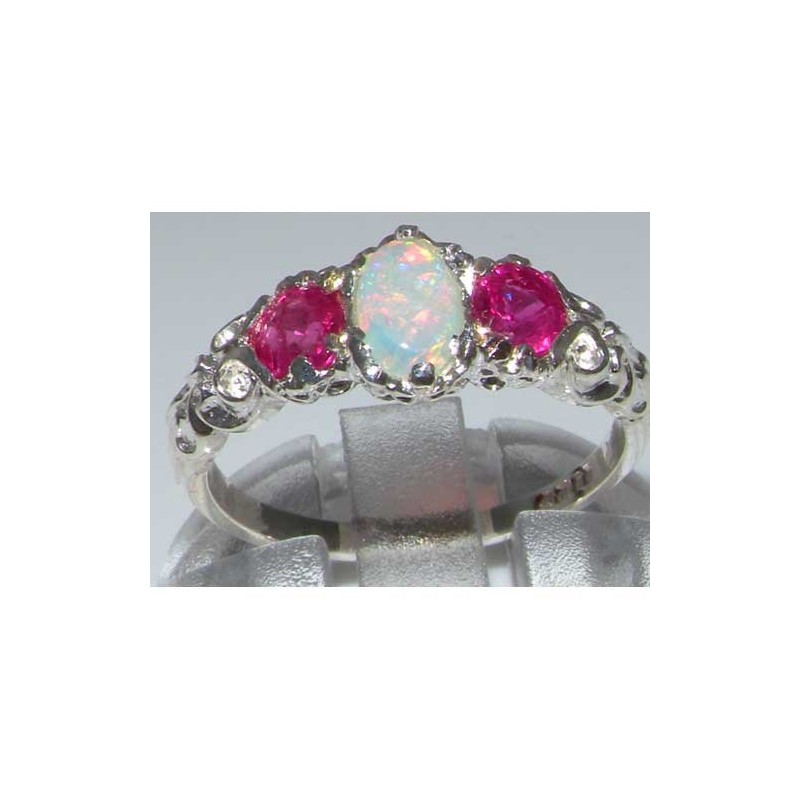 LetsBuyGold 925 Sterling Silver Natural Opal and Ruby Womens Trilogy