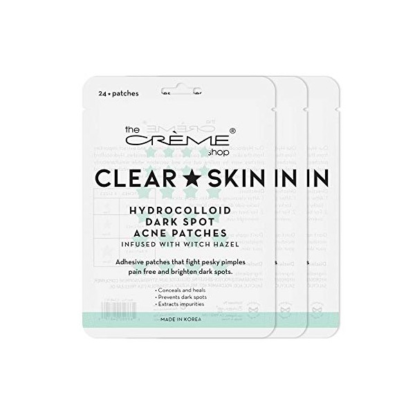 The Crème Shop Star Shape Clear Skin Hydrocolloid Dark Spot Acne Patches - Infused with Salicylic Acid + Witch Hazel | Adhesive patches that fight pesky pimples. (72 Patches / 3 Sizes)