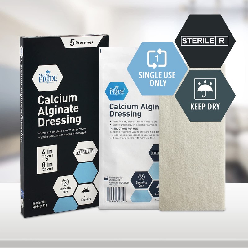 MED PRIDE Calcium Alginate Dressing Pads, Antimicrobial, Sterile, Non-Stick, Highly