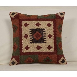EXPORT PROFILE Set of 2 Indian Wool Jute Kilim Cushion Cover Handmade 18x18 Inch Vintage Outdoor Pillowcase Boho Rustic Home Decor Ethnic Throw Pillows Handwoven Jute Cushion Covers