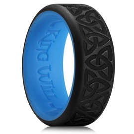 King Will Silicone Wedding Rings For Men, Black & Blue Rubber Wedding Bands with Celtic Knot Pattern, 8mm Wide 2.2mm Thick, Comfort Fit Size 12