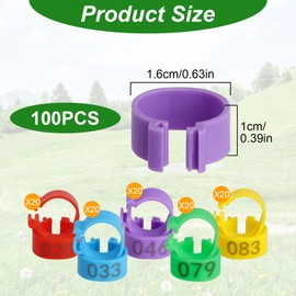 DAJISI 100 Pieces 16mm Chicken Leg Rings with 5 Colors Numbered Chicken Identification Leg Bands, Poultry Leg Bands Clip on Leg Rings for Chicks Ducks Bantam Guinea Pigeons Goose and Gamefowl