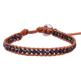 KELITCH Evil Eye Bracelets Crystal Beads Wrap Bracelets Stackable Leather Bracelets For Women, Leather, Agate