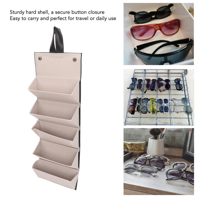 5 Slot Eyeglasses Storage Case Black Folding Multi Compartment Sunglass