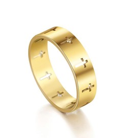 Cross Band Rings for Women Men Stainless Steel Hollow Wedding Bands Thumb Christian Lord's Prayer Cross Rings Fashion Comfort Fit Religious Jewelry Minimalist Promise Engagement Gift (13, Gold)