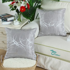 CaliTime Cushion Covers Pack of 2 Throw Pillow Cases Shells for Couch Sofa Home Decor Modern Shining & Dull Contrast Circles Rings Geometric 55cm x 55cm Silver Gray