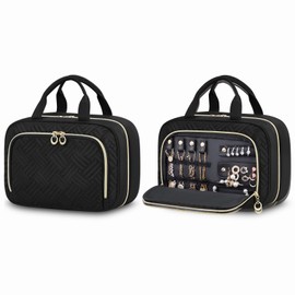 LOVEVOOK Women's Toiletry Bag, Waterproof Hanging Toiletry Bag, Foldable Wash Bag, Cosmetic Bag, Large with 360° Rotating Hooks, Wash Bag for Women, Black with jewellery compartment, M - update