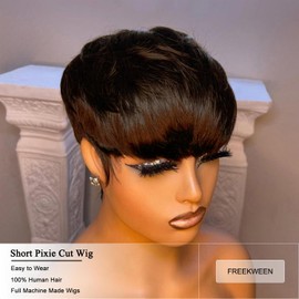 FREEKWEEN Peluca De Corte Pixie Para Mujeres Negras, Cabello Humano Virgen Brasileño, Cabello Rubio Corto, Liso, En Capas, Hecha A Máquina, Sin Encaje Frontal, Sin Pegamento, Talla 4