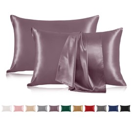 THXSILK Set of 2 Mulberry Silk Pillowcases for Hair and Skin with Hidden Zipper, Both Side 22 Momme Silk, Naural Mulberry Silk Pillowcases Pillow Cover(20inch x 36inch, King Size, Purple, 2pcs)