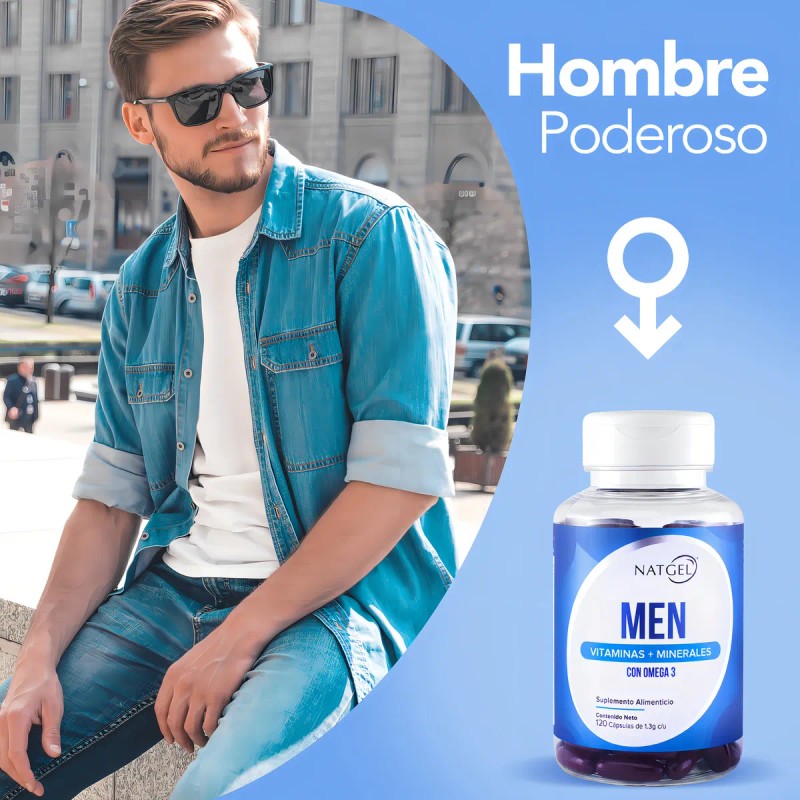 Men Multivitamnico Omega 3 120 Softgels de 1,300 mg Natgel