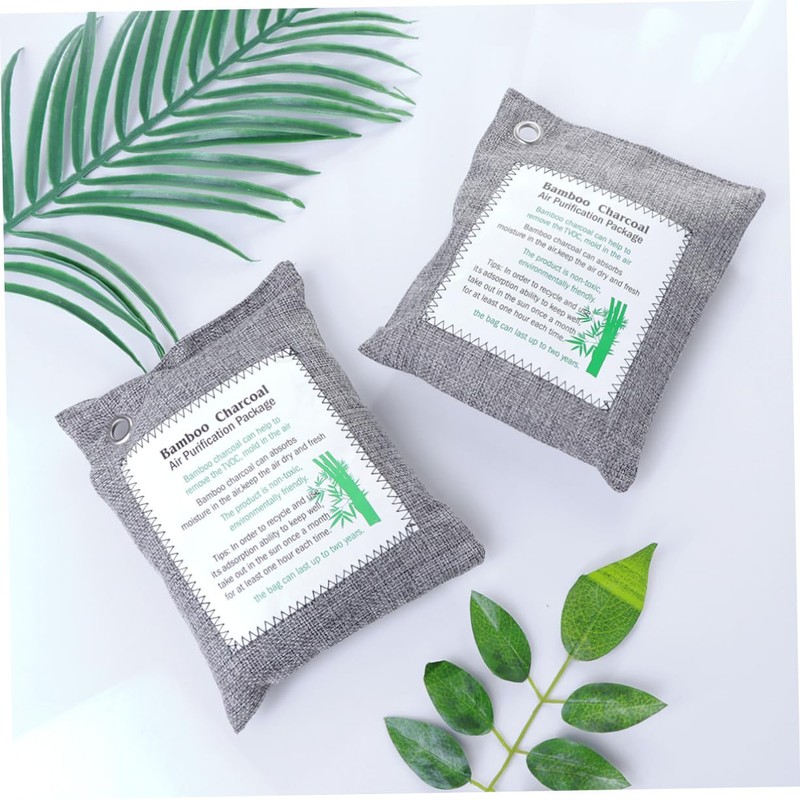 LALAFINA 4pcs Bamboo Charcoal Odor Absorber Air Purification Package Grey