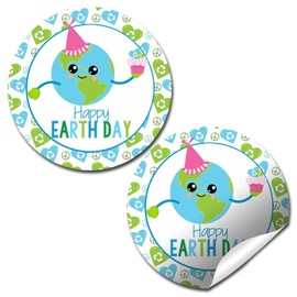 Happy Earth Day Educational Earth Day Sticker Labels, 40 2" Party Circle Stickers by AmandaCreation, Great for Teachers, Non Profit and Eco Friendly Organizations to Celebrate Earth Day