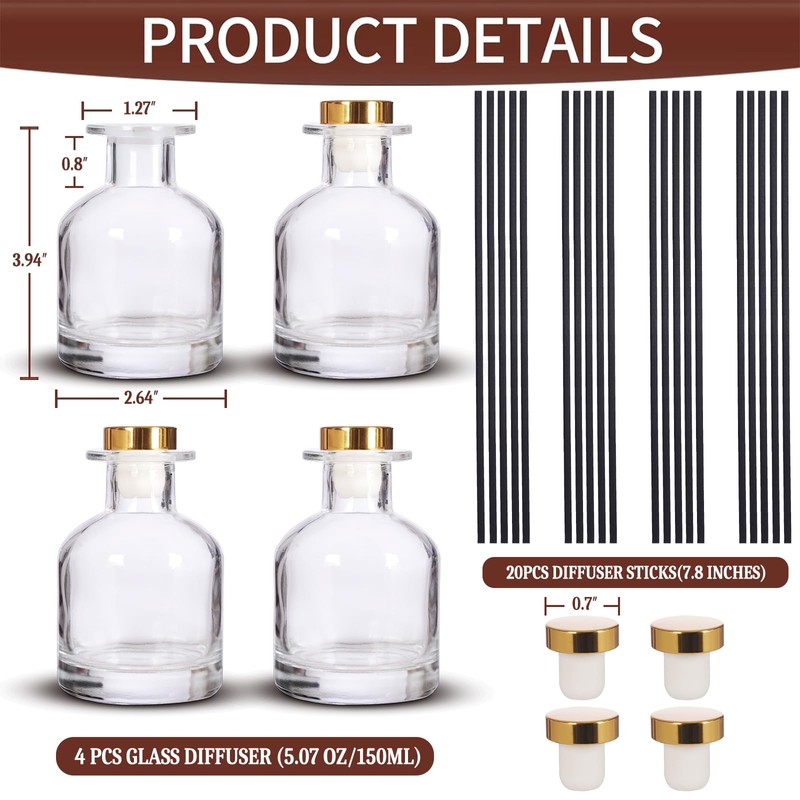 4 Pack Perfume Reed Diffuser Bottle,Empty Big Belly Aromatherapy Essential