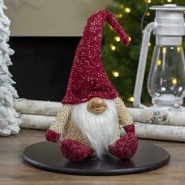 Northlight 17" Ivory and Red Chubby Smiling Gnome Plush Tabletop Christmas Decoration