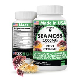 Lunakai USA Made Irish Sea Moss Capsules with Black Seed Oil, Ashwagandha, Burdock Root & Bladderwrack, 60ct