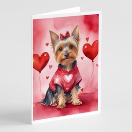 Caroline's Treasures DAC5443GCA7P Silky Terrier My Valentine Greeting Cards Pack of 8 Blank Cards with Envelopes Whimsical A7 Size 5x7 Blank Note Cards