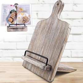 Cookbook Stand Recipe Book Holder: Recipe Book Holder for Counter - Wooden Cookbook Stand for Kitchen, Dining Room, Farmhouse - Adjustable Vintage Cutting Board Style Recipe Book Holder