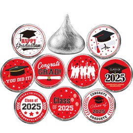 Habbiful 180 PCS Graduation Stickers Class of 2025 Candy Drops Labels Stickers for Chocolate Kisses Candy Sticker for 2025 Graduation Party Favors,Red
