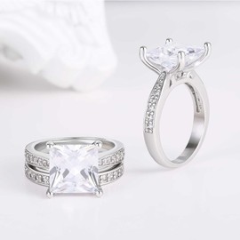 LAZLUVU Classic Princess Cut Engagement Rings Square Cubic Zirconia Stacking Rings Wedding Bridal Set Promise Jewelry for Women Size 6