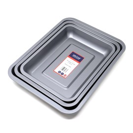 Lets Cook Cookware - 3 Piece Roasting Tin Set - 28cm, 31cm and 35cm Tins, Stackable, Dishwasher Safe, Made in Britain with PFOA & BPA Free Non Stick