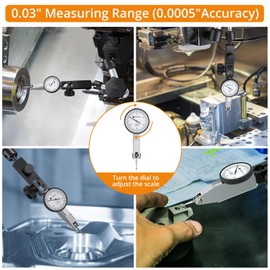 Neoteck Dial Test Indicator with Magnetic Base Stand and Storage Case, 0-0.03"/0.0005" Test Indicator Set with 2 Steel Dovetail Clamps 3/8'' and 5/32'' for Machine Set-Up, Narrow Area Measurement